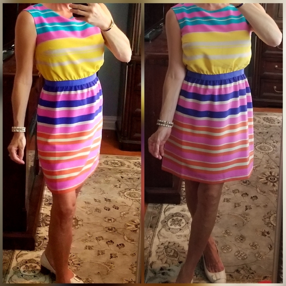 Ann Taylor LOFT cheerful color stripe dress 2p NWT - Picture 4 of 8